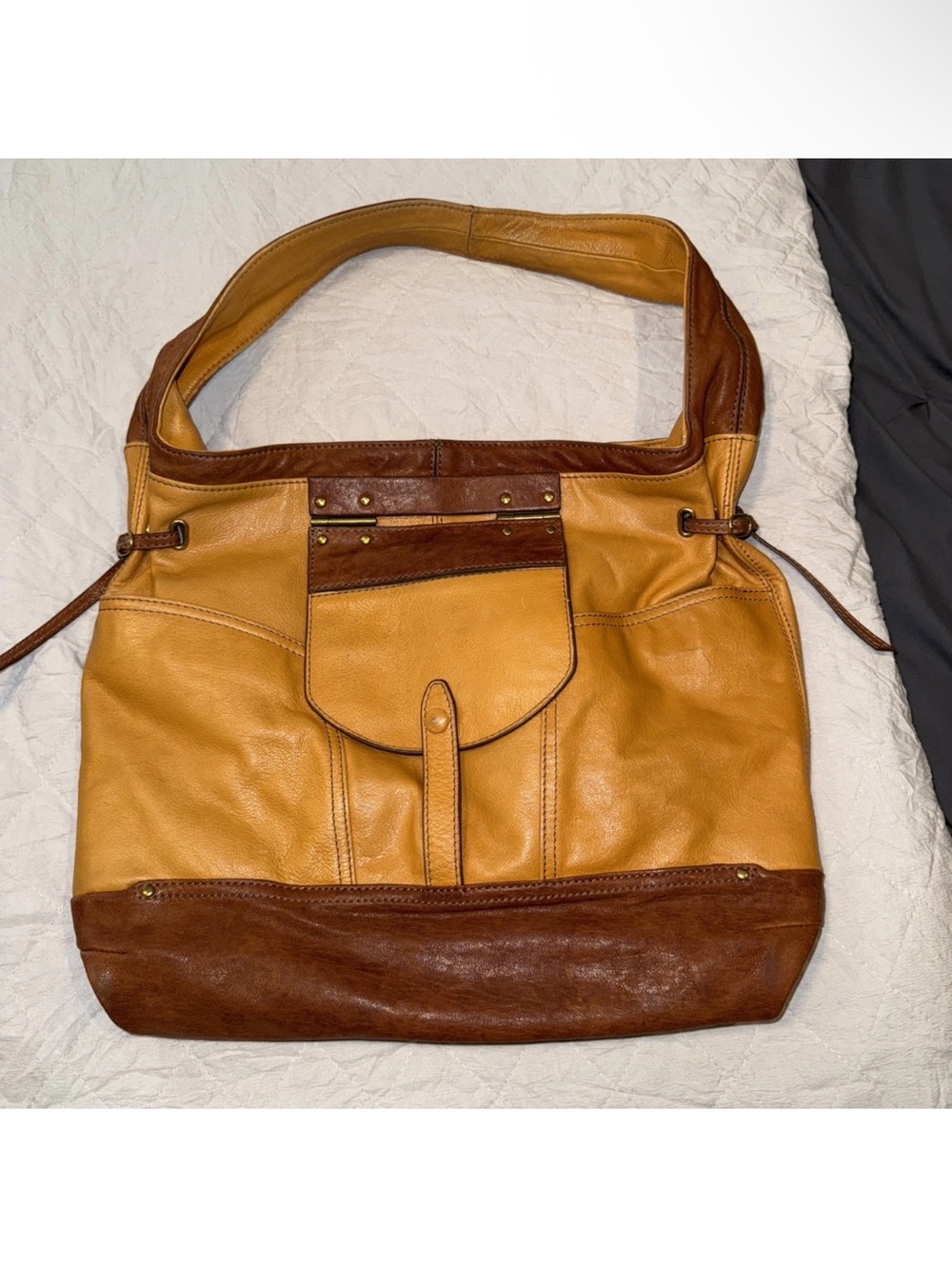 Kooba Two-Tone Leather Shoulder Bag – Saddle Tan & Brown, Good Condition Bag